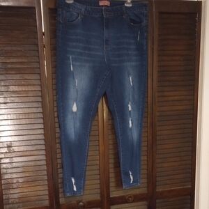 Wax Jean Women's Dark Blue Distressed Jeggings